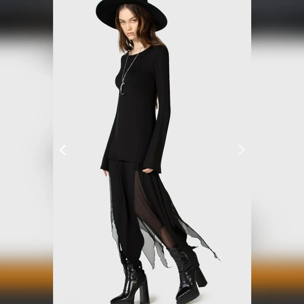 Killstar Black Mesh Paneled Pointed-Hem Maxi Skirt - Picture 4 of 6